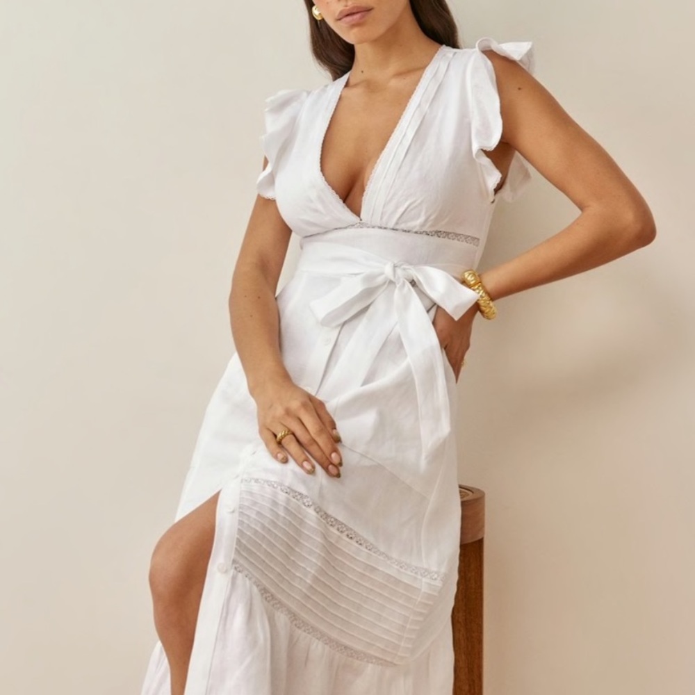 Reformation Lili Linen Midi Dress White - Picture 3 of 10